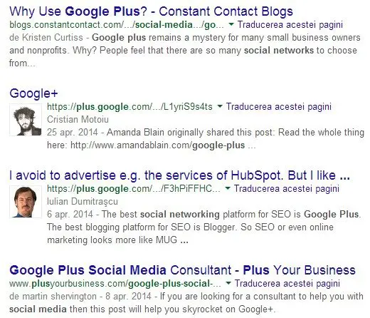 postarile de pe google plus in rezultatele afisate de google